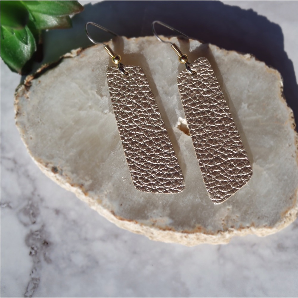 Pebbled Metallic Gold Leather Drop Earrings